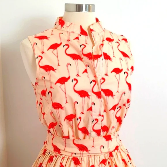 Chicwish Sleeveless Summer Fit & Flare Flamingo Printed Dress/ Size M - Picture 4 of 14